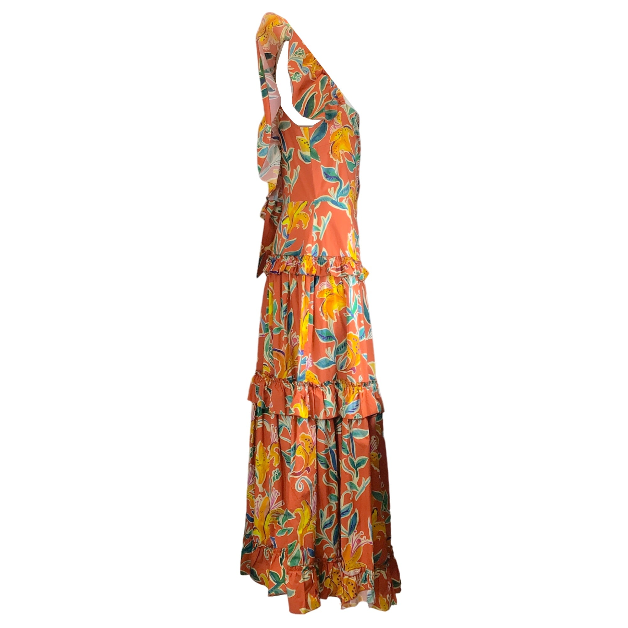 La DoubleJ Orange Multi Lily Print Cotton Poplin Scarlett Dress