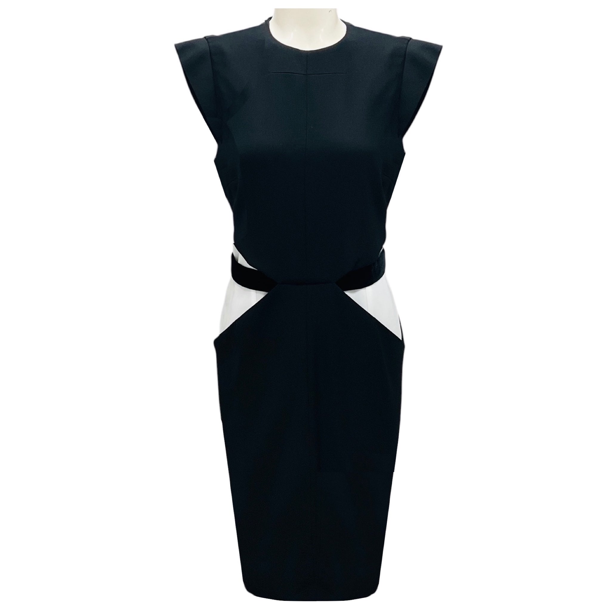 Givenchy Black / White Cap Sleeved Crepe Midi Dress