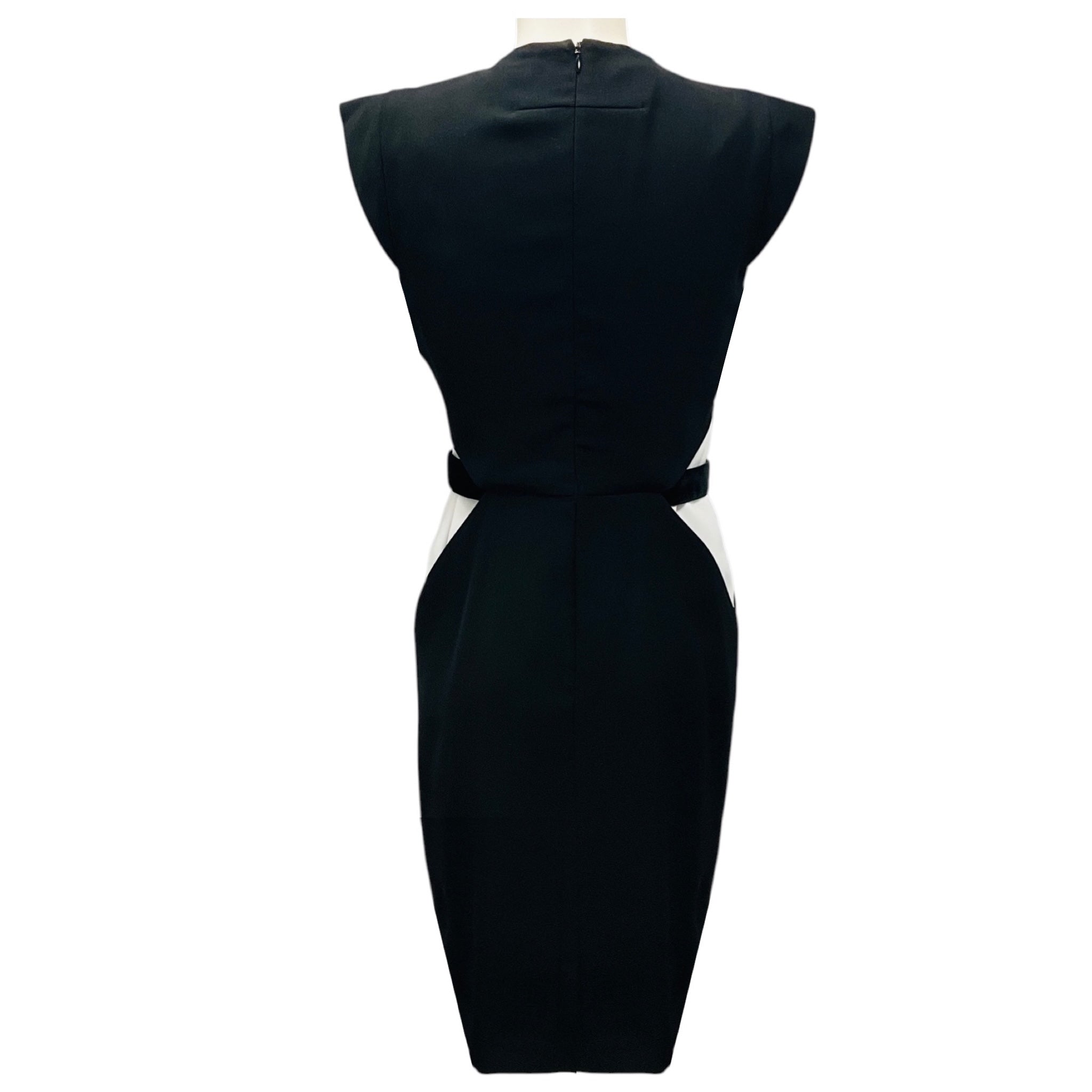 Givenchy Black / White Cap Sleeved Crepe Midi Dress