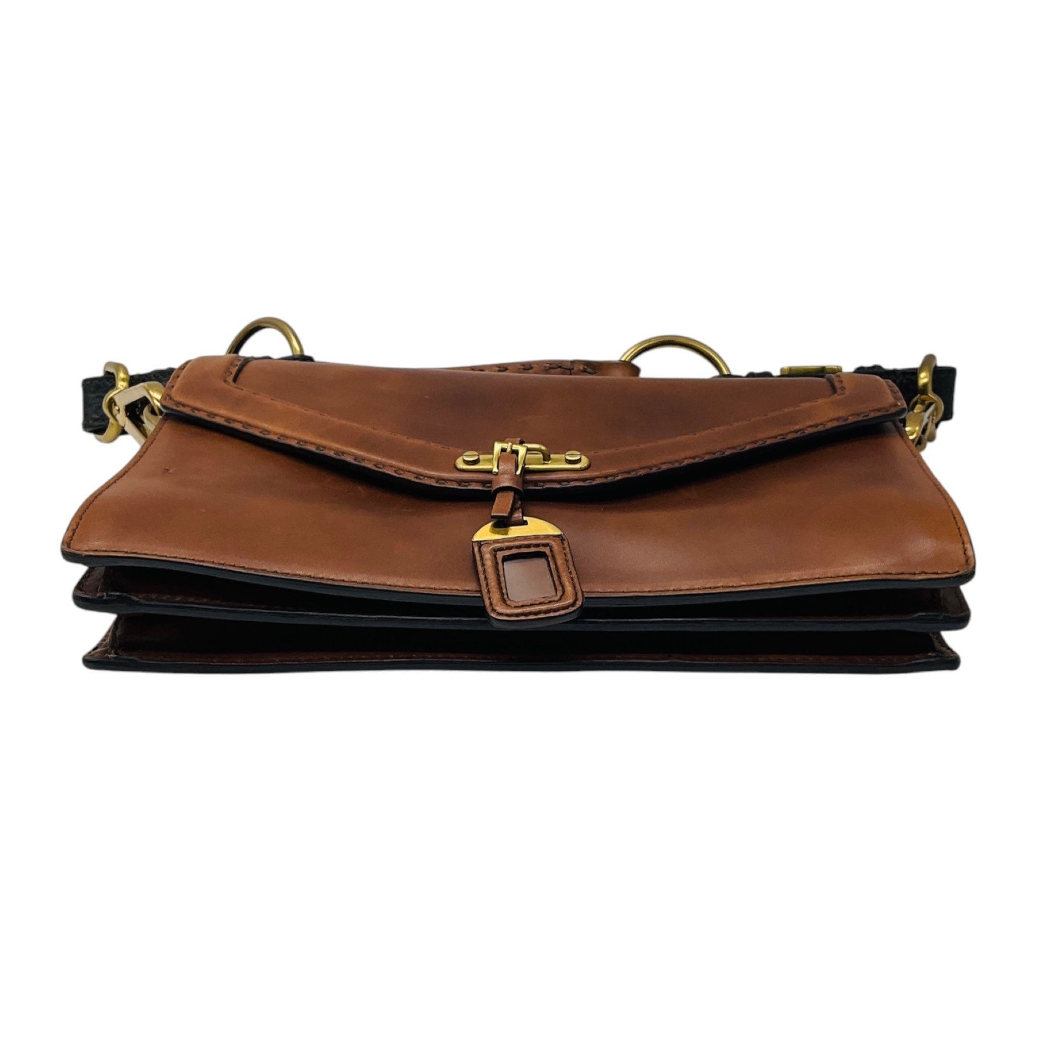 Prada Rare Brown Antik Calf Soun Cuoio Ebano Calfskin Leather Shoulder Bag with Logo Plaque