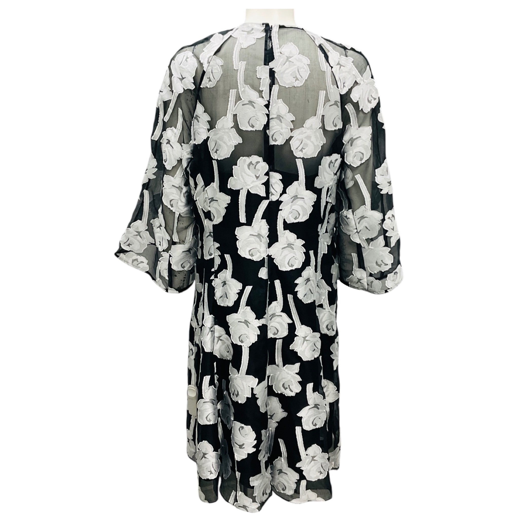 Lela Rose Black / Silver Floral Jacquard Cocktail Dress