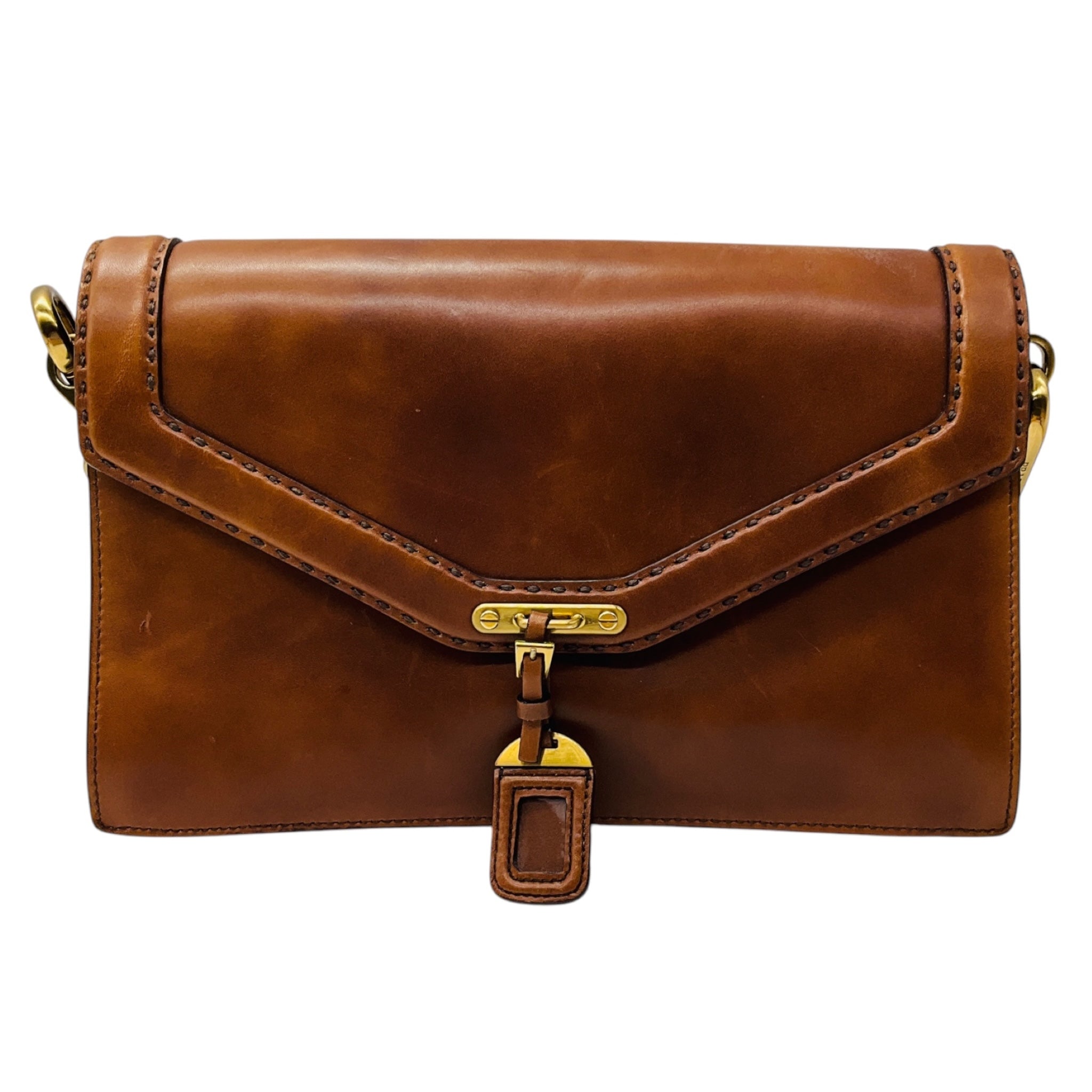 Prada Rare Brown Antik Calf Soun Cuoio Ebano Calfskin Leather Shoulder Bag with Logo Plaque