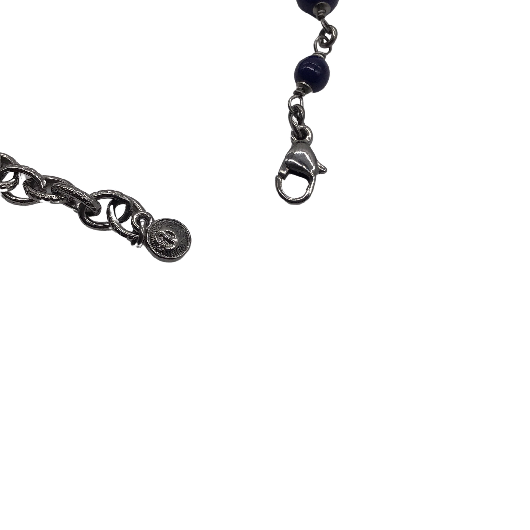 Chanel Blue / Silver 2010 CC Logo Multi Chain and Thread Long Station Necklace