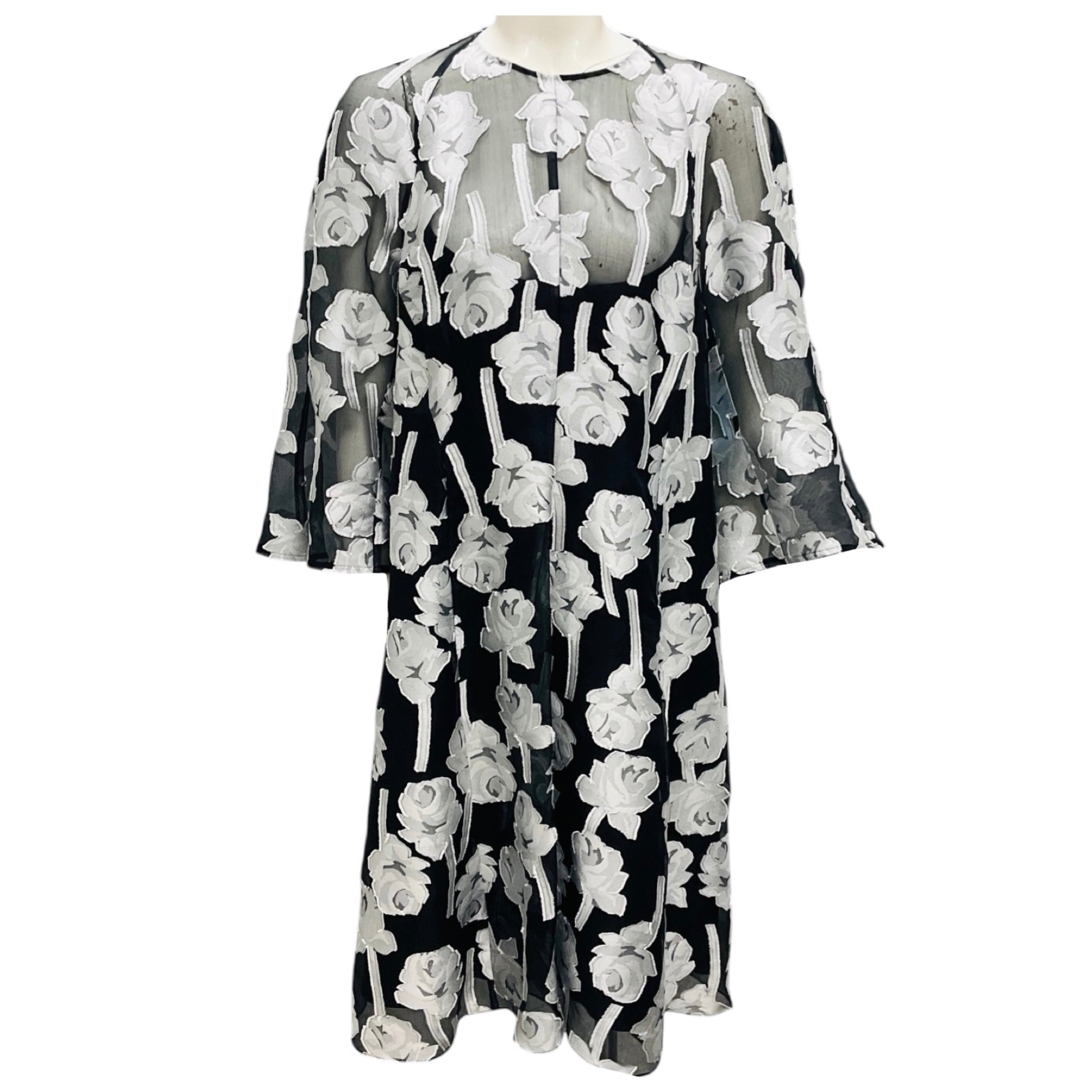 Lela Rose Black / Silver Floral Jacquard Cocktail Dress