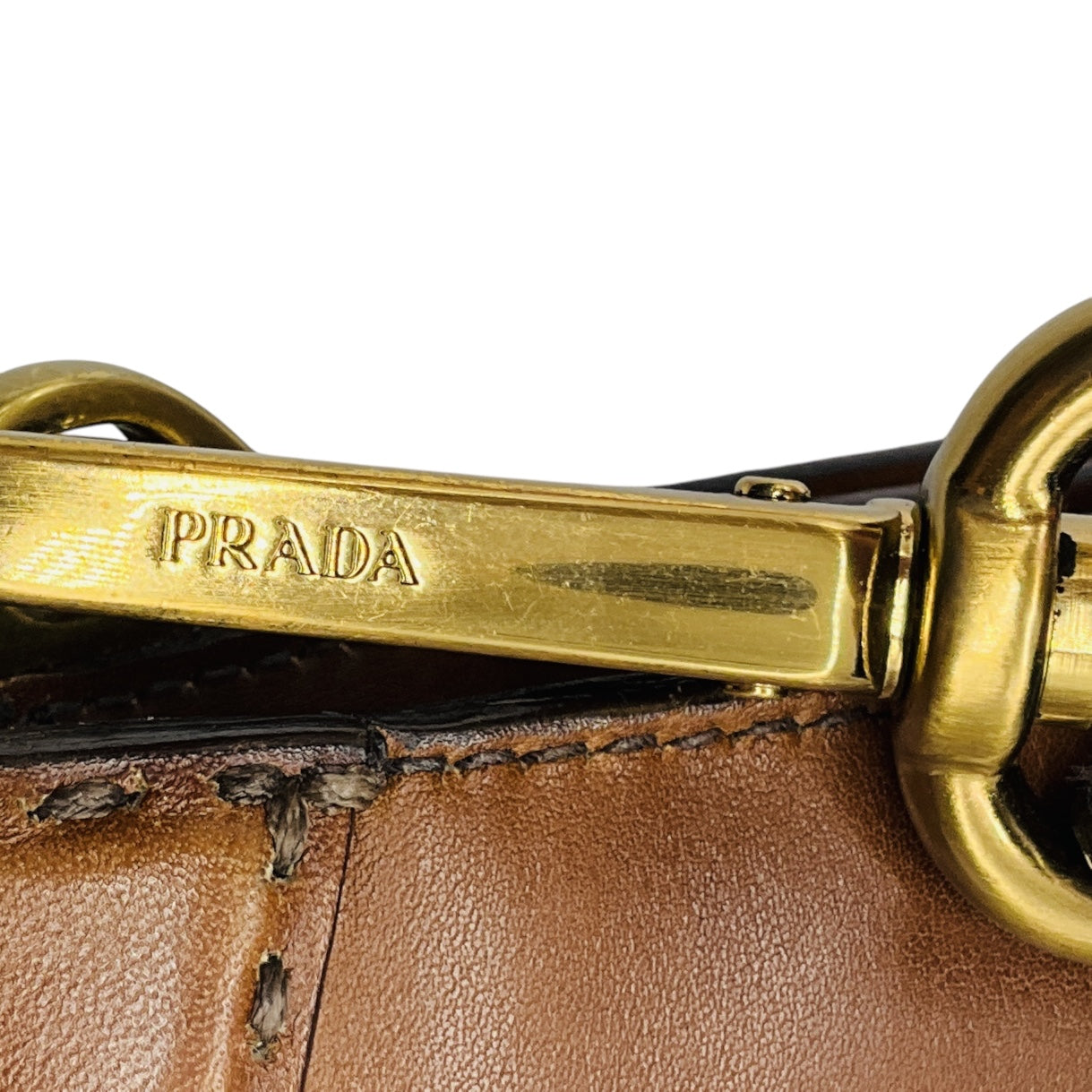 Prada Rare Brown Antik Calf Soun Cuoio Ebano Calfskin Leather Shoulder Bag with Logo Plaque