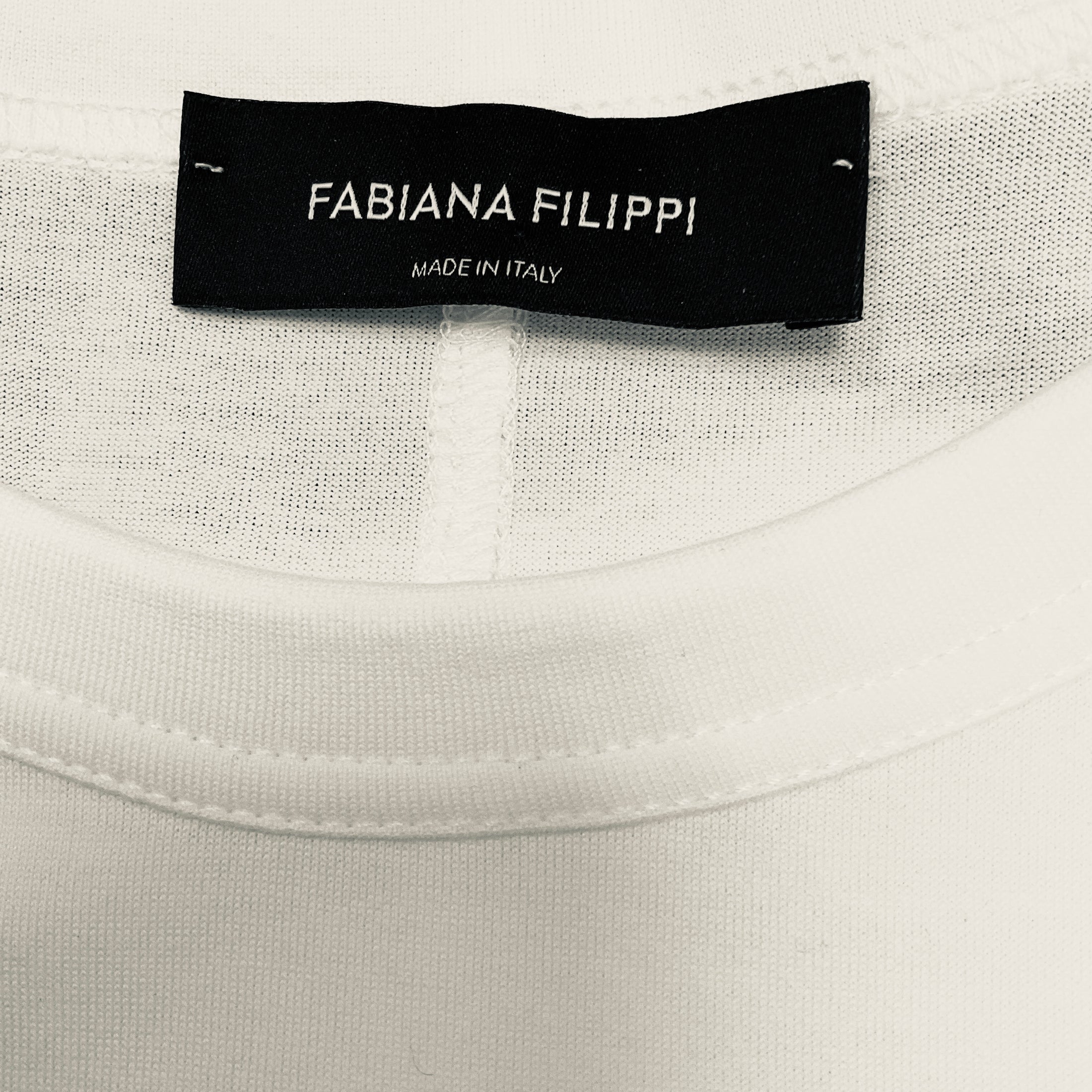 Fabiana Filippi White / Navy Blue Short Sleeved Cotton Jersey and Micro Drawstring Midi Dress