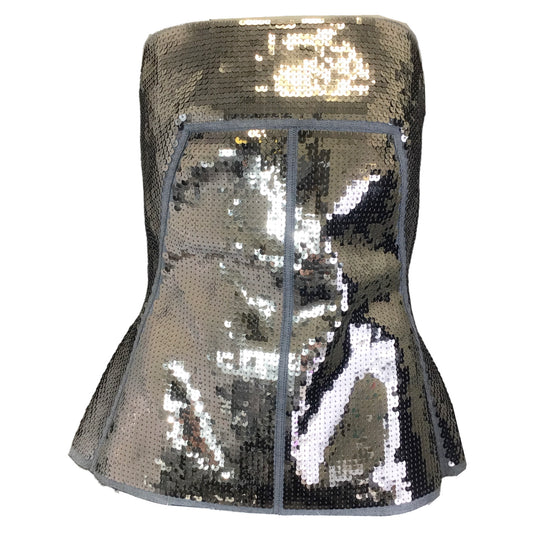 Rick Owens Silver Metallic 2022 Sequin Embellished Strapless Bustier Top