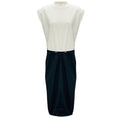 Load image into Gallery viewer, Fabiana Filippi White / Navy Blue Short Sleeved Cotton Jersey and Micro Drawstring Midi Dress
