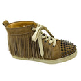 Load image into Gallery viewer, Christian Louboutin Beige Fringed and Spike Studded Suede High Top Sneakers
