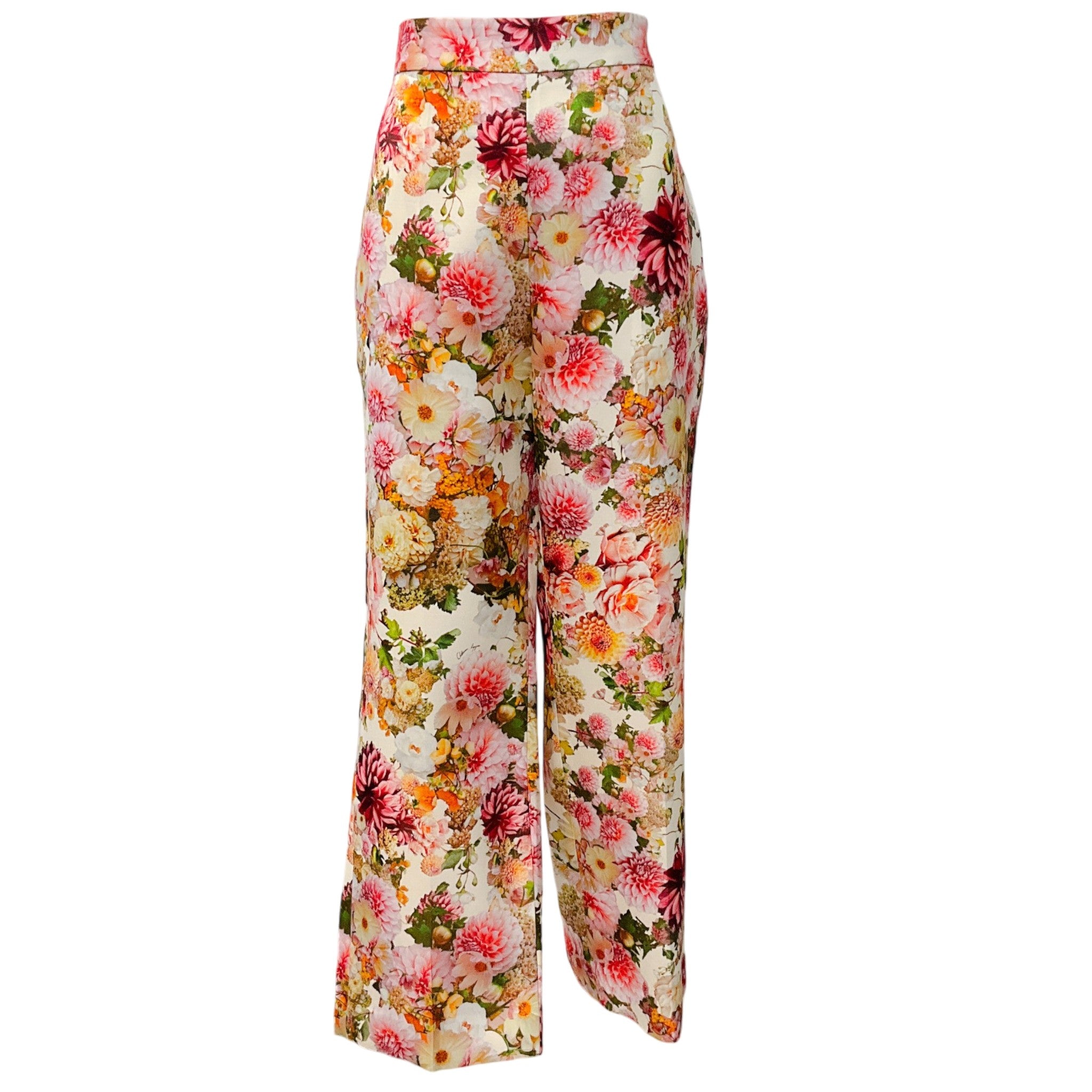 Adam Lippes Cream Multi Floral Wool / Silk Pants

