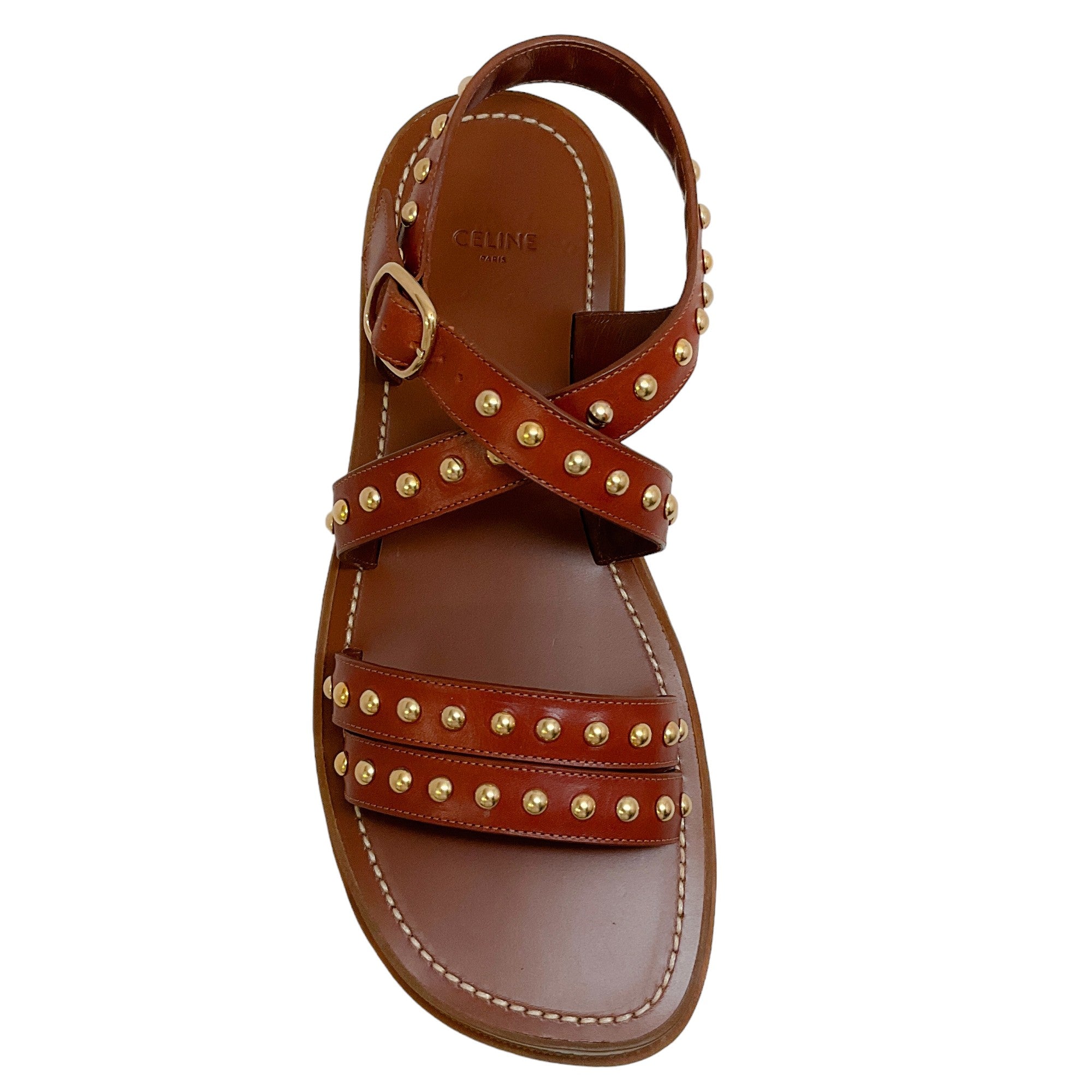 Celine Cognac Leather Chunky Studded Sandals