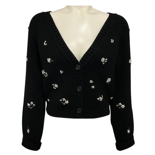 Simkhai Black Crystal Embellished Wool and Cashmere Knit Cardigan Sweater