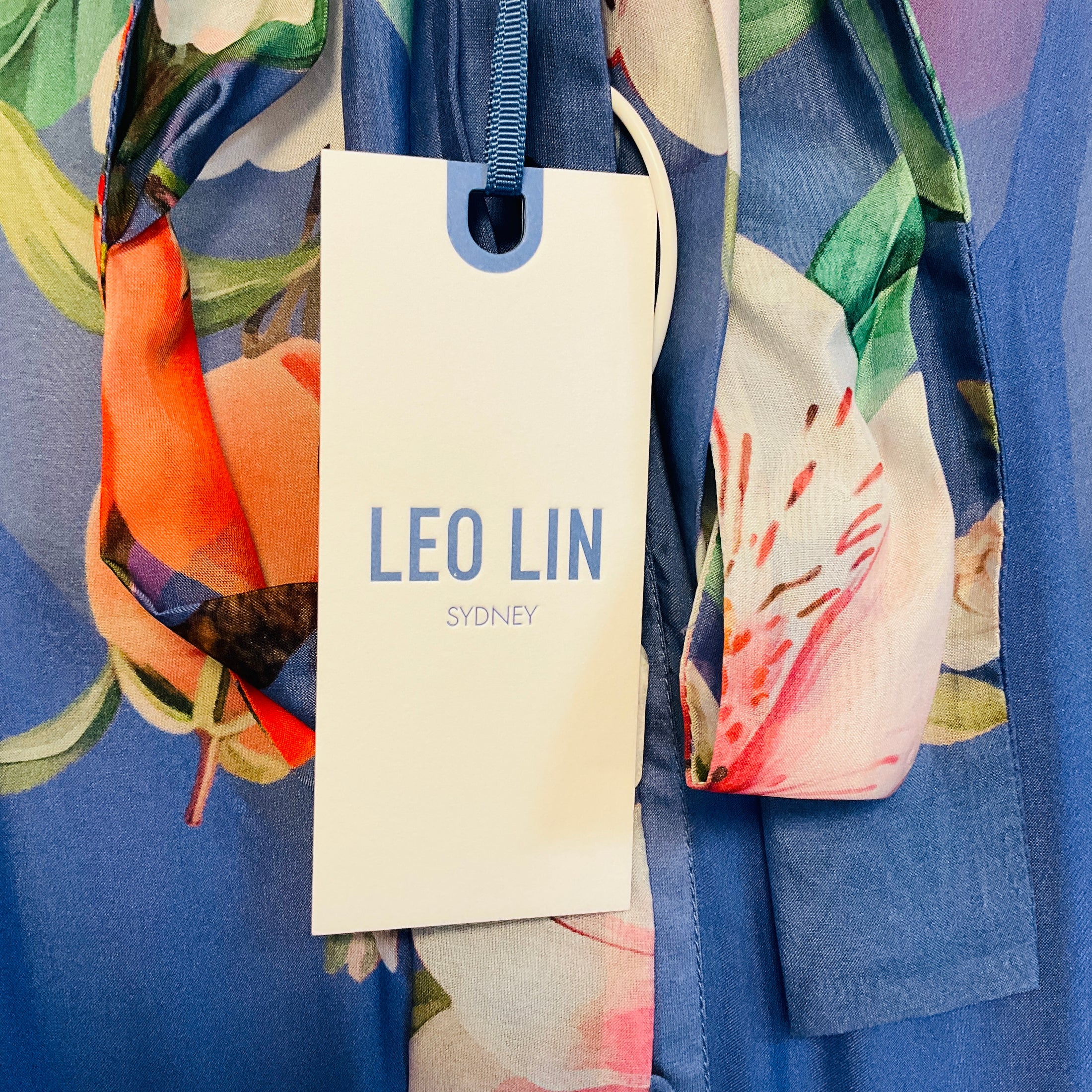 Leo Lin Moonlight Blue Lavish Print Grace Flutter Sleeve Midi Dress