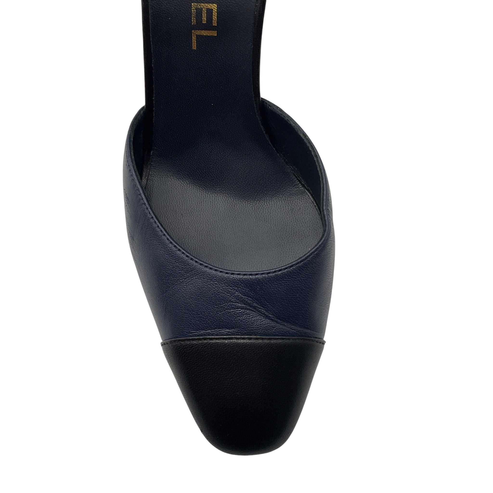 Chanel Navy / Black Bicolor CC Cap Toe Slingback Pump