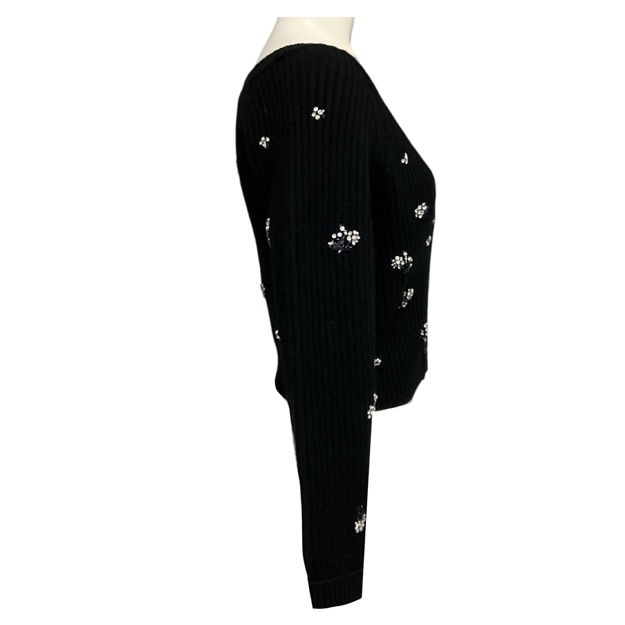 Simkhai Black Crystal Embellished Wool and Cashmere Knit Cardigan Sweater