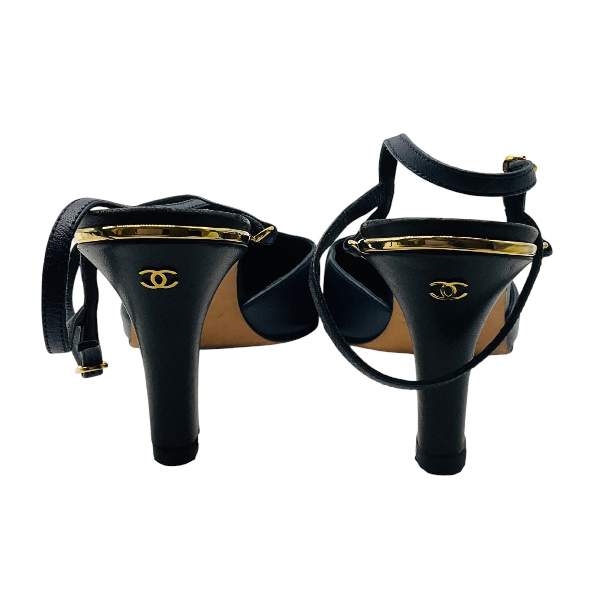 Chanel Navy / Black Bicolor CC Cap Toe Slingback Pump