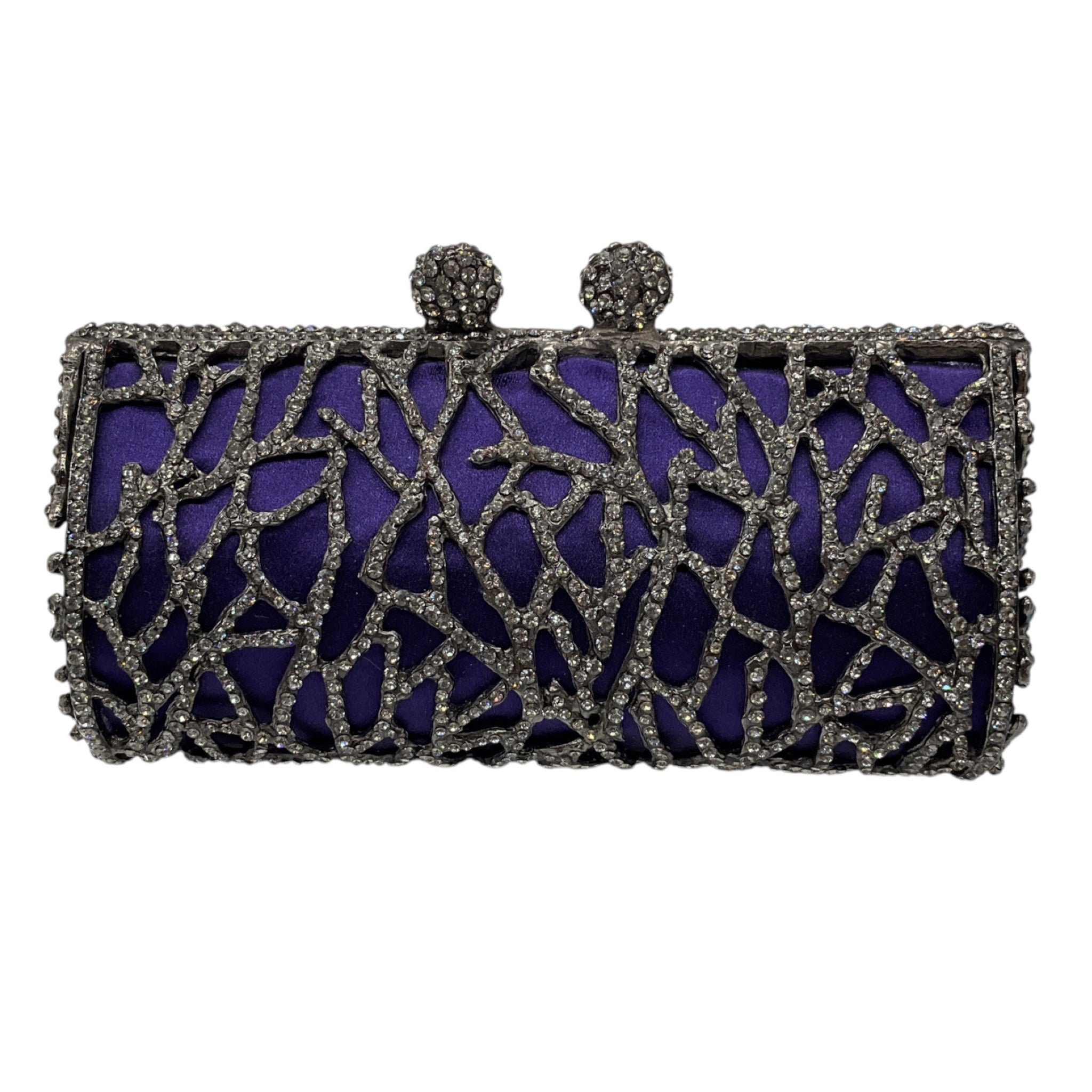Ralph Lauren Collection Purple Crystal Embellished Minaudiere Evening Bag Mini Clutch
