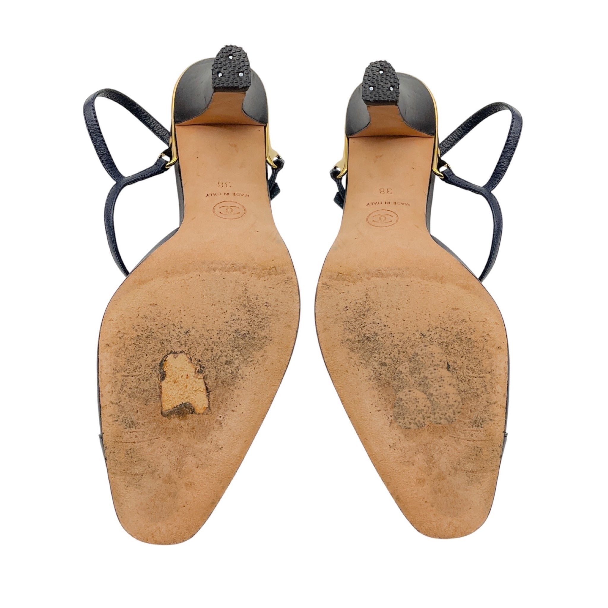 Chanel Navy / Black Bicolor CC Cap Toe Slingback Pump