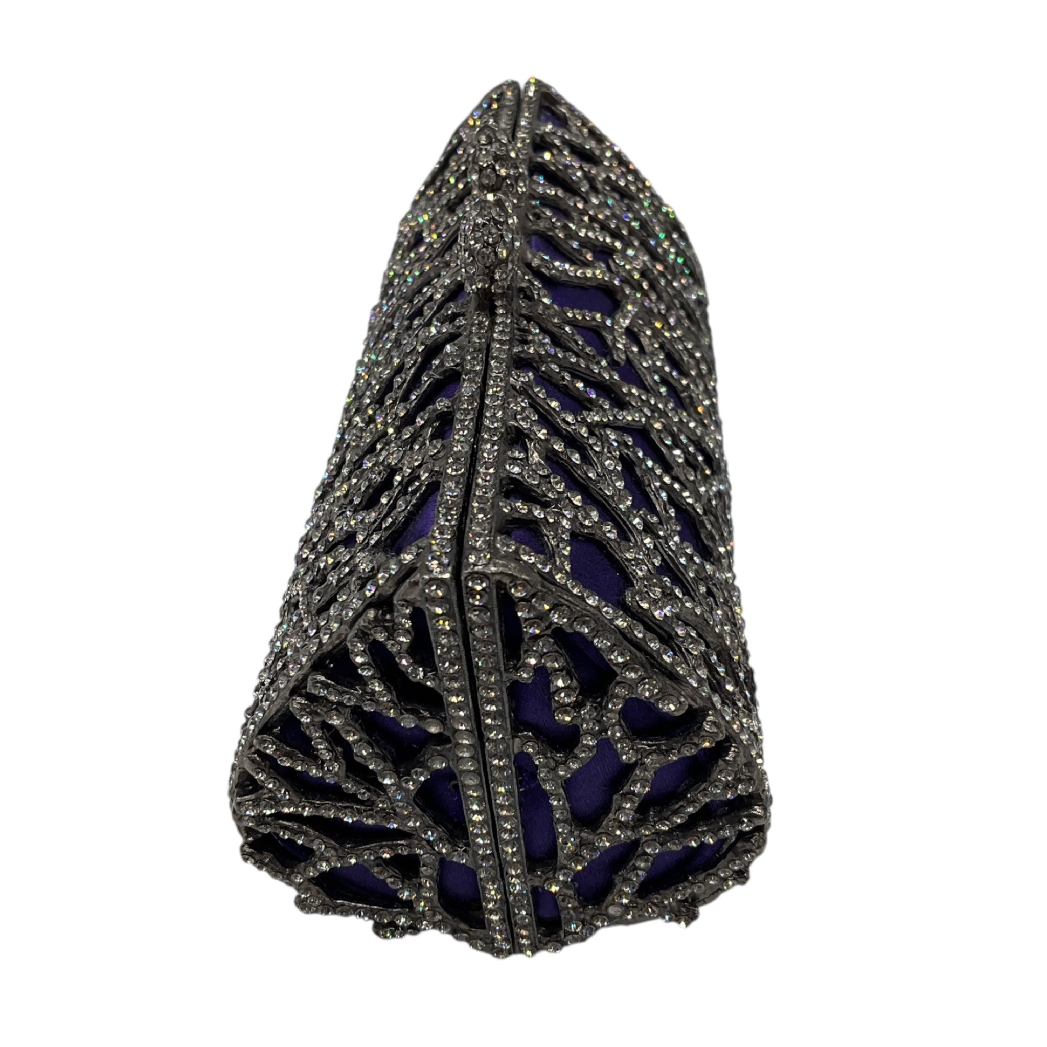 Ralph Lauren Collection Purple Crystal Embellished Minaudiere Evening Bag Mini Clutch
