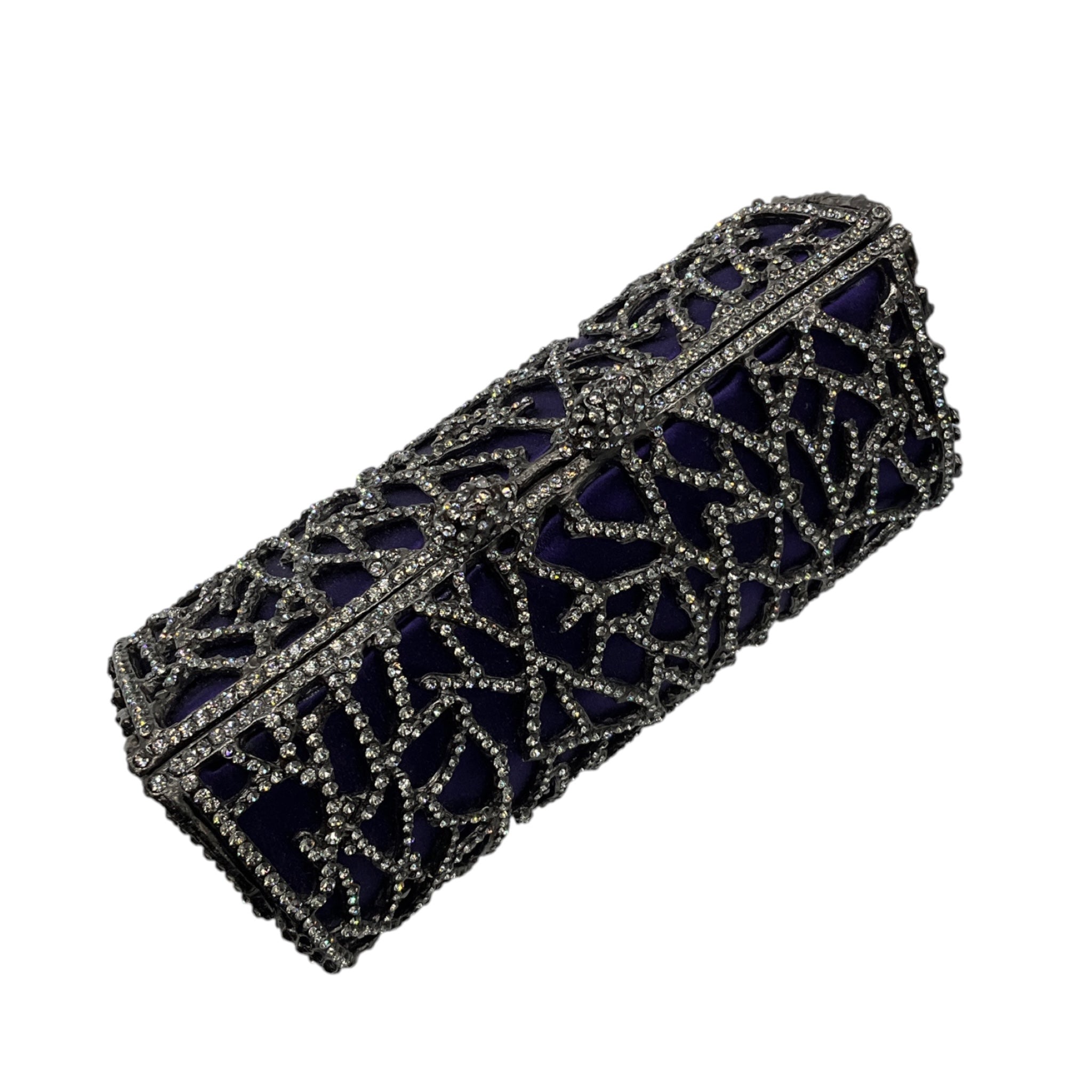 Ralph Lauren Collection Purple Crystal Embellished Minaudiere Evening Bag Mini Clutch
