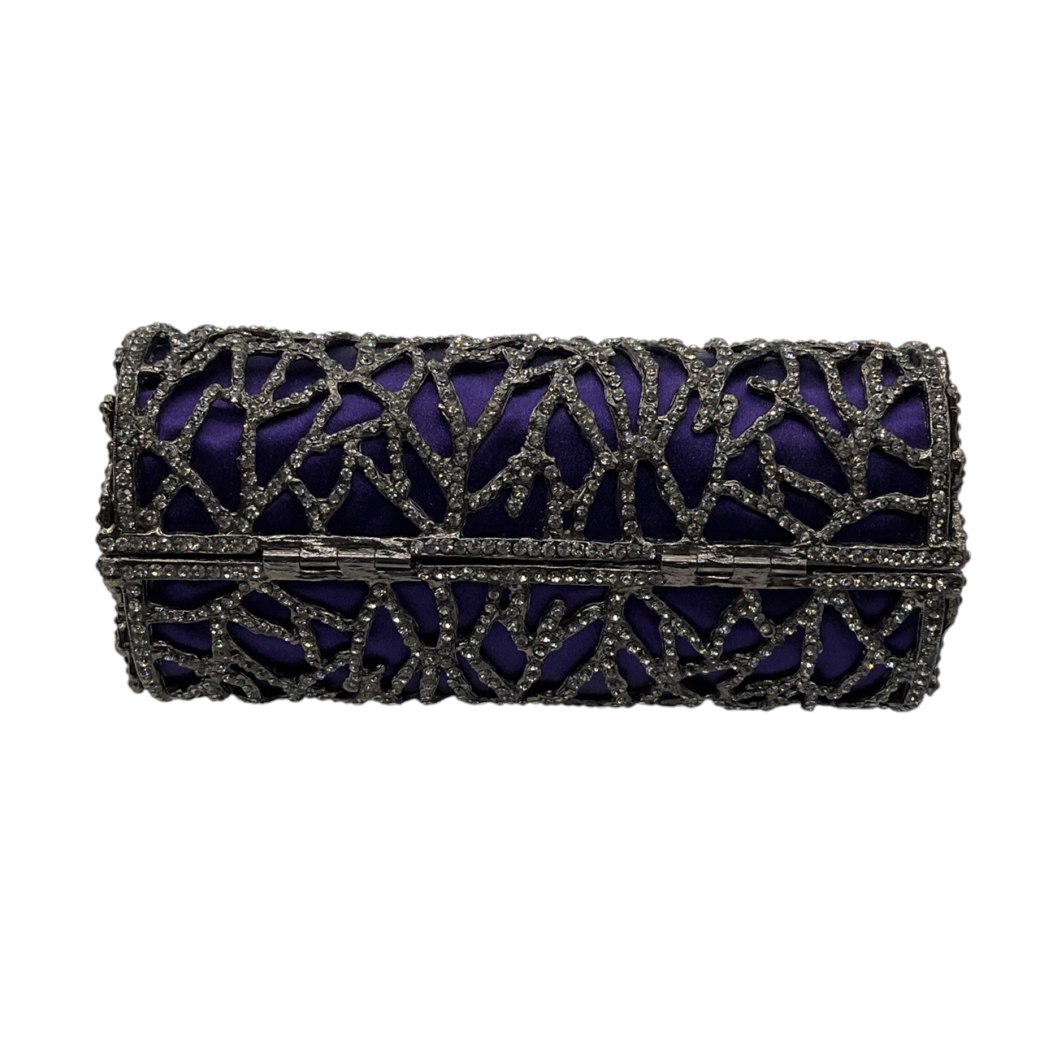 Ralph Lauren Collection Purple Crystal Embellished Minaudiere Evening Bag Mini Clutch