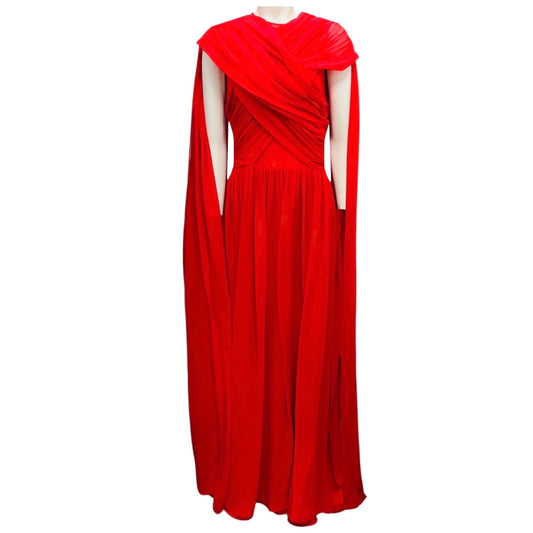 Costarellos Red Seva Gathered Silk Georgette Gown / Formal Dress