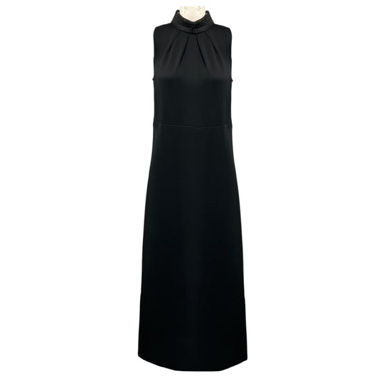 St. John Black Rhinestone Embellished Collar Sleeveless Stretch Knit Maxi Dress