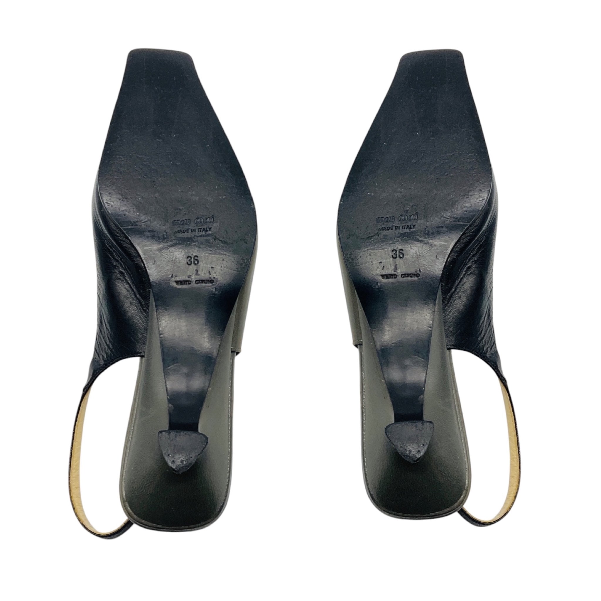 Miu Miu Black / Beige / Tan / Grey Petal Detail Leather Low Heel Slingback Pumps