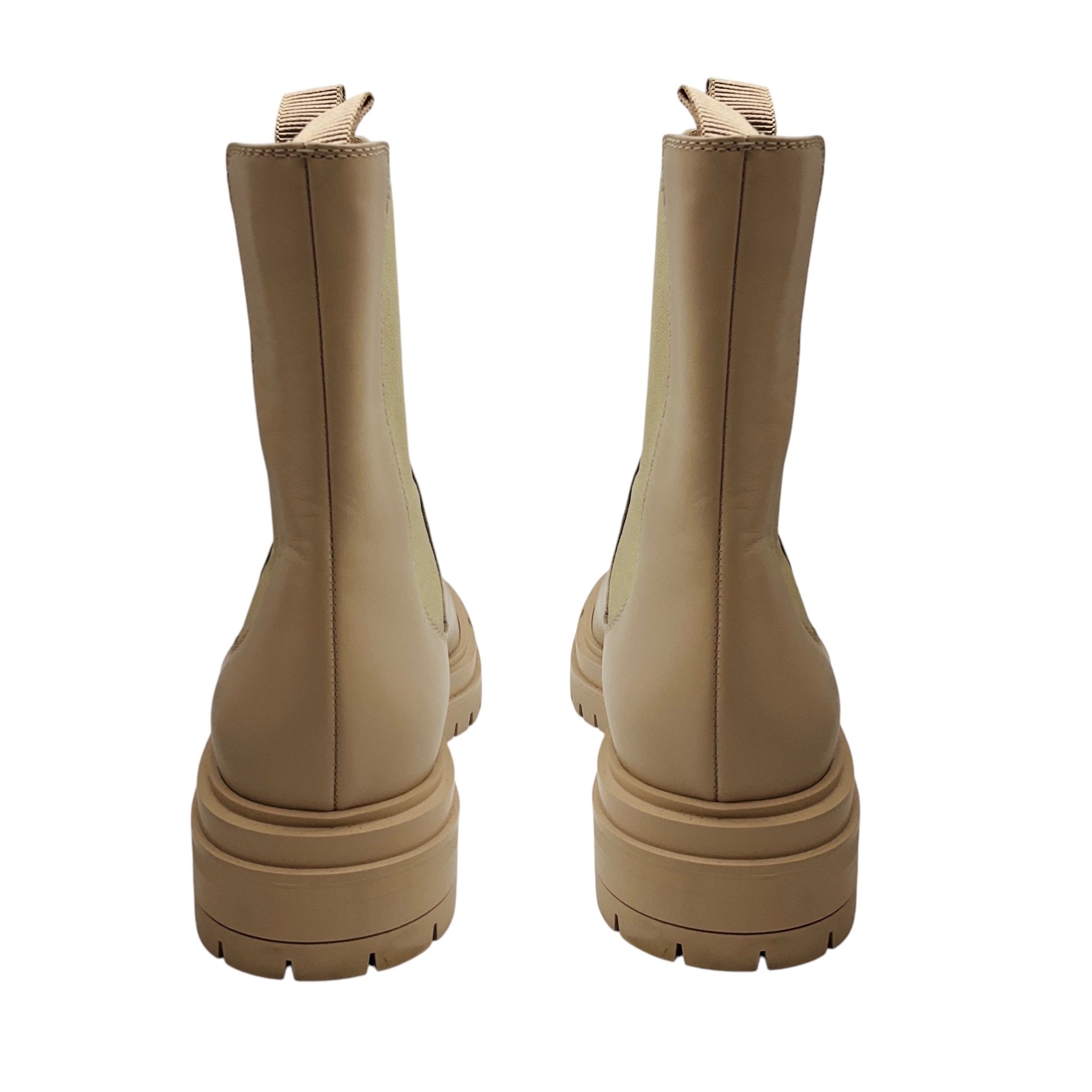 Gianvito Rossi Beige Leather Lug Sole Pull On Ankle Boots