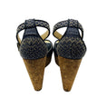 Load image into Gallery viewer, Jimmy Choo Navy Blue / Beige Portia Woven Raffia Cork Platform Wedge Sandals
