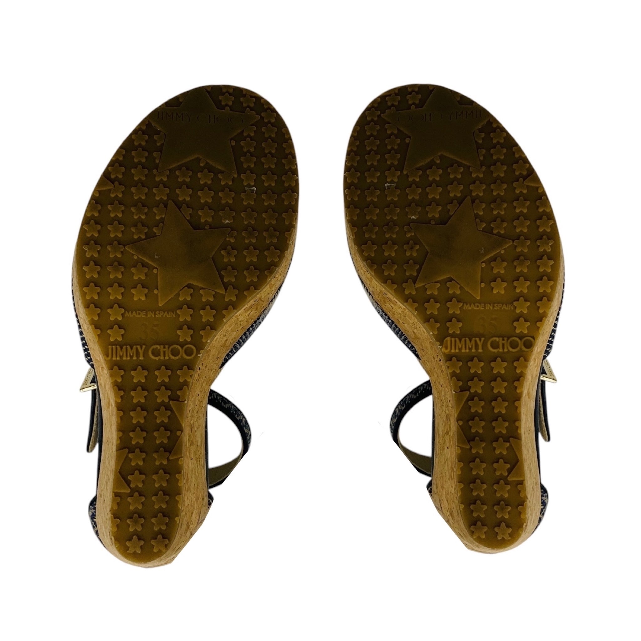 Jimmy Choo Navy Blue / Beige Portia Woven Raffia Cork Platform Wedge Sandals