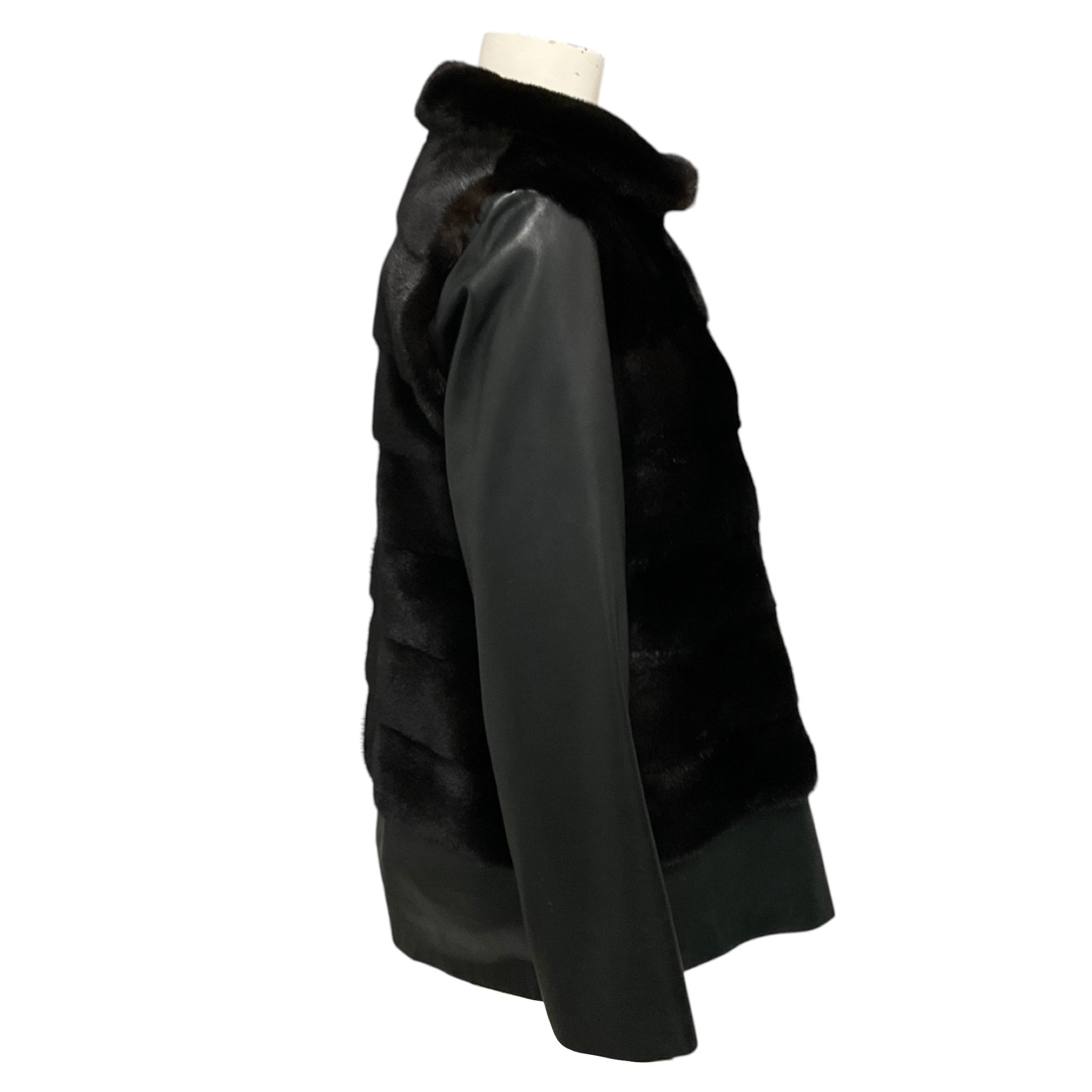 Pologeorgis Black Zip Front Mink Fur and Leather Jacket