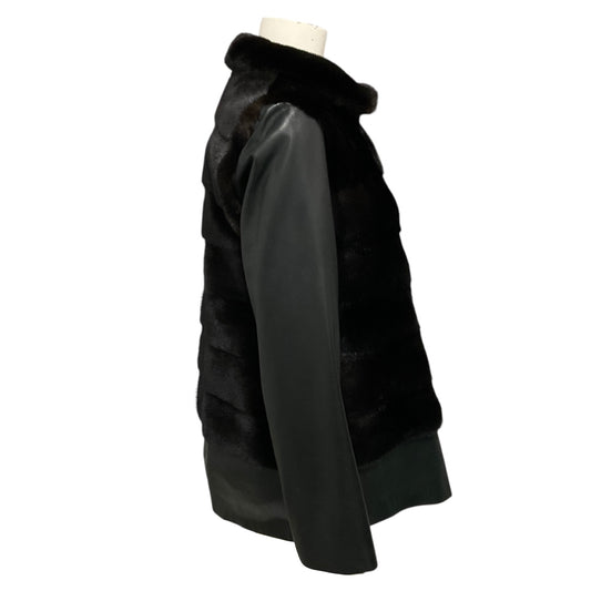 Pologeorgis Black Zip Front Mink Fur and Leather Jacket