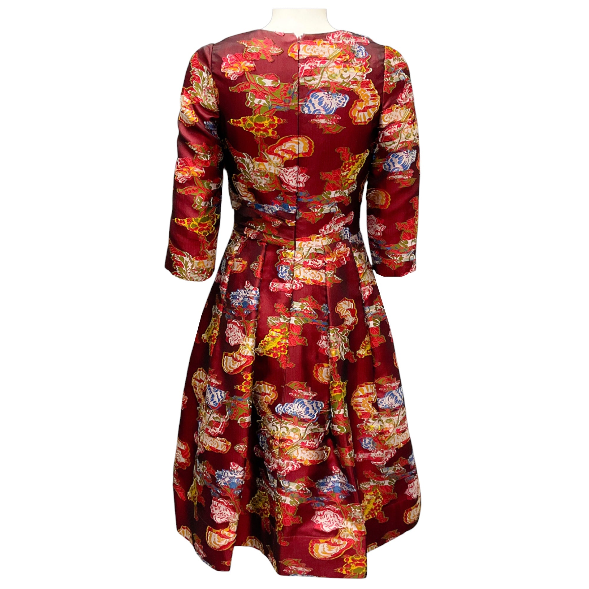 Oscar de la Renta Burgundy Multi Jacquard Cocktail Dress