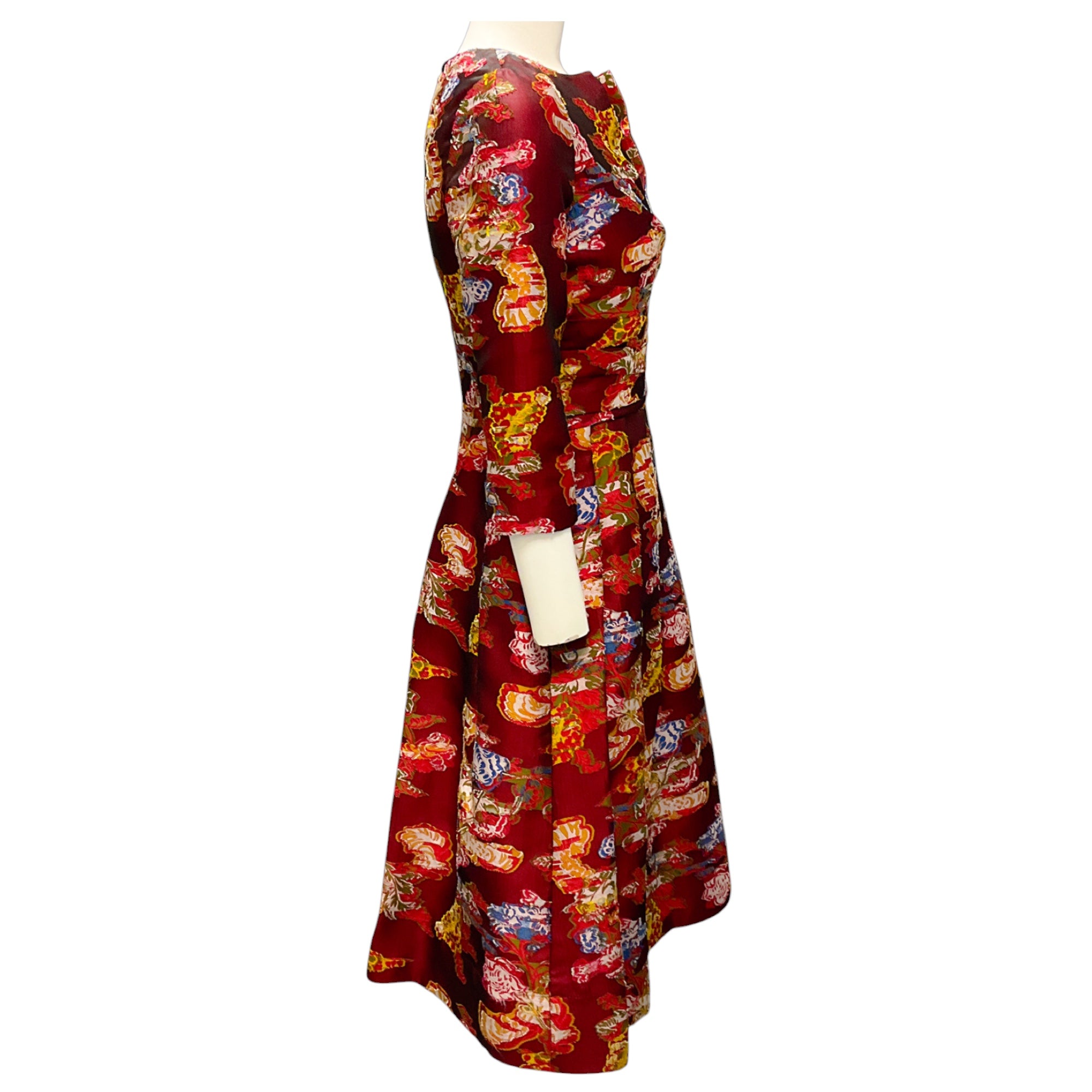 Oscar de la Renta Burgundy Multi Jacquard Cocktail Dress