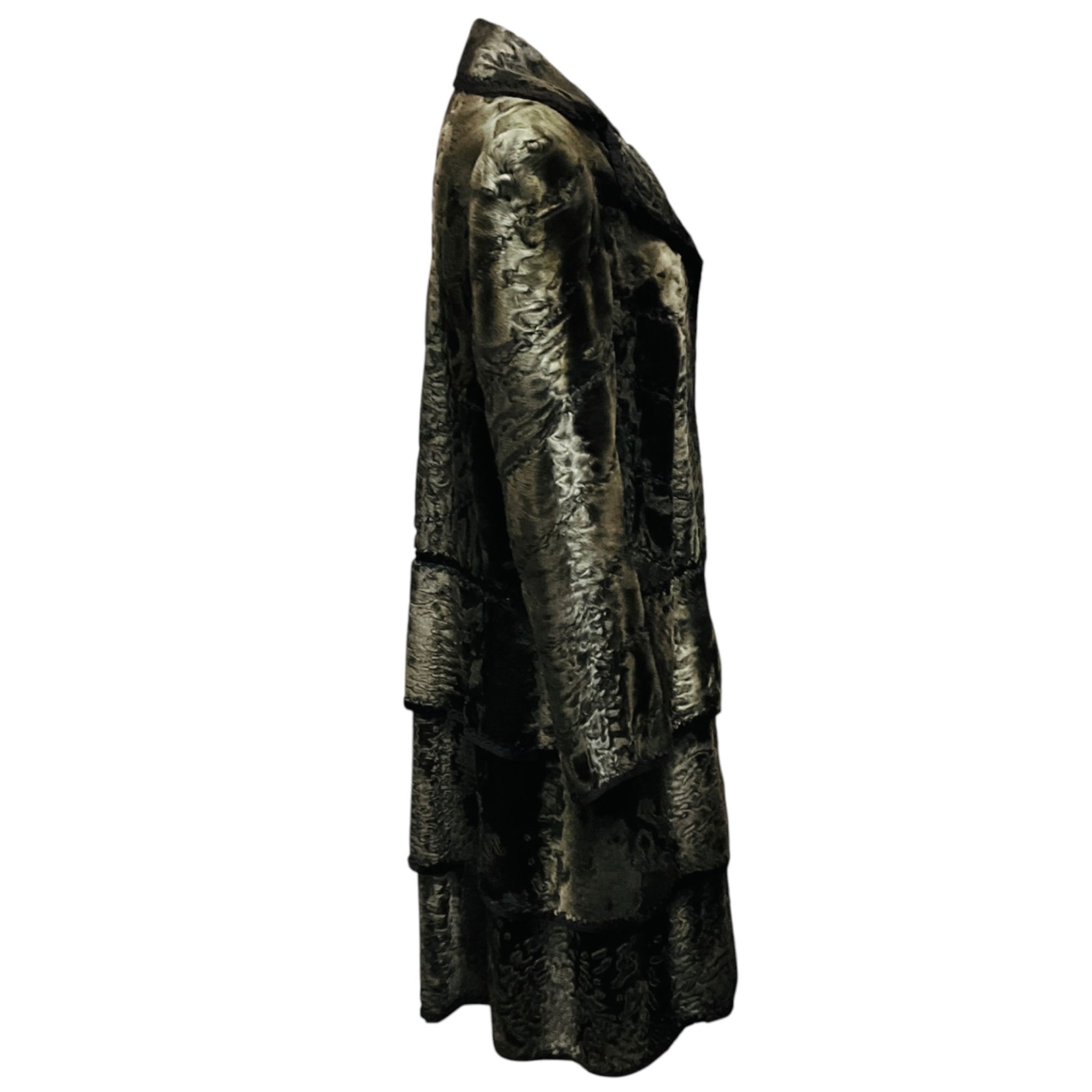 J. Mendel Dark Grey Karakul Lamb Fur and Mink Fur Mid Length Coat
