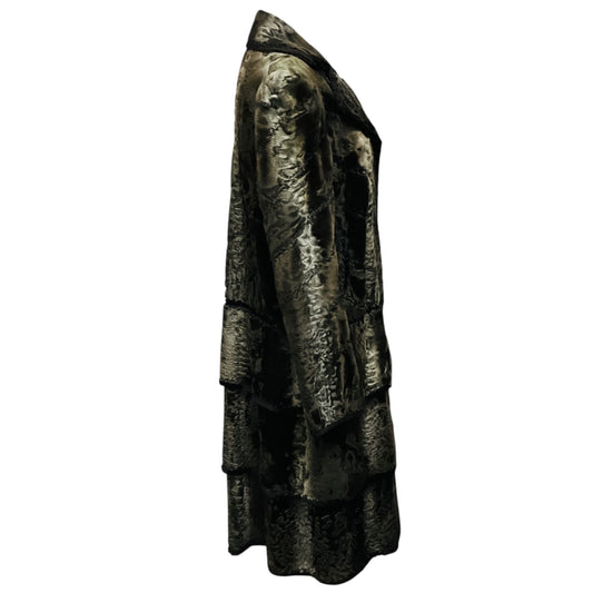 J. Mendel Dark Grey Karakul Lamb Fur and Mink Fur Mid Length Coat