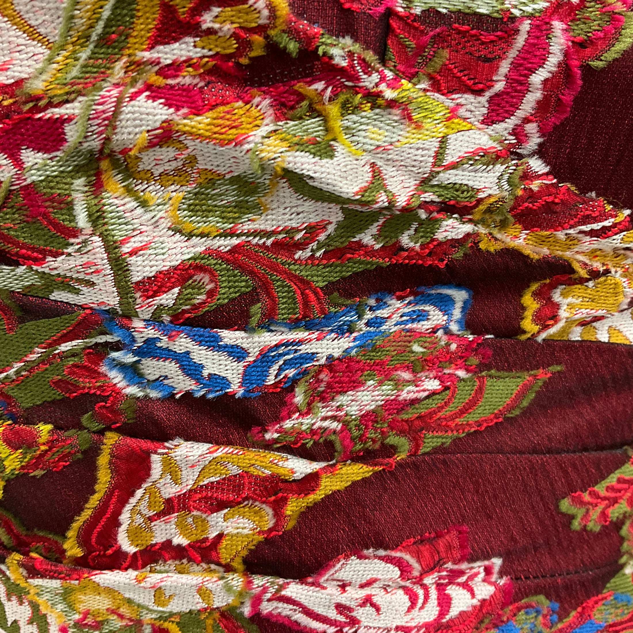 Oscar de la Renta Burgundy Multi Jacquard Cocktail Dress