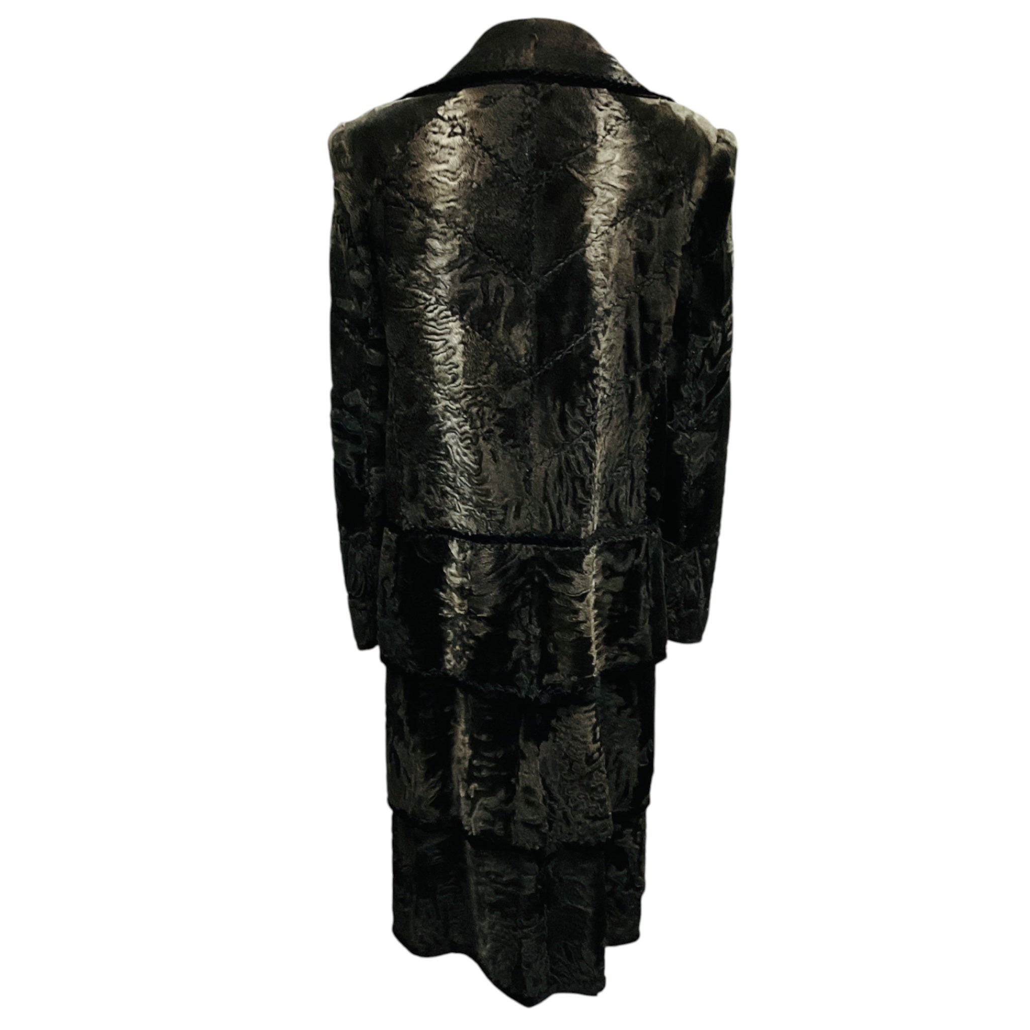 J. Mendel Dark Grey Karakul Lamb Fur and Mink Fur Mid Length Coat