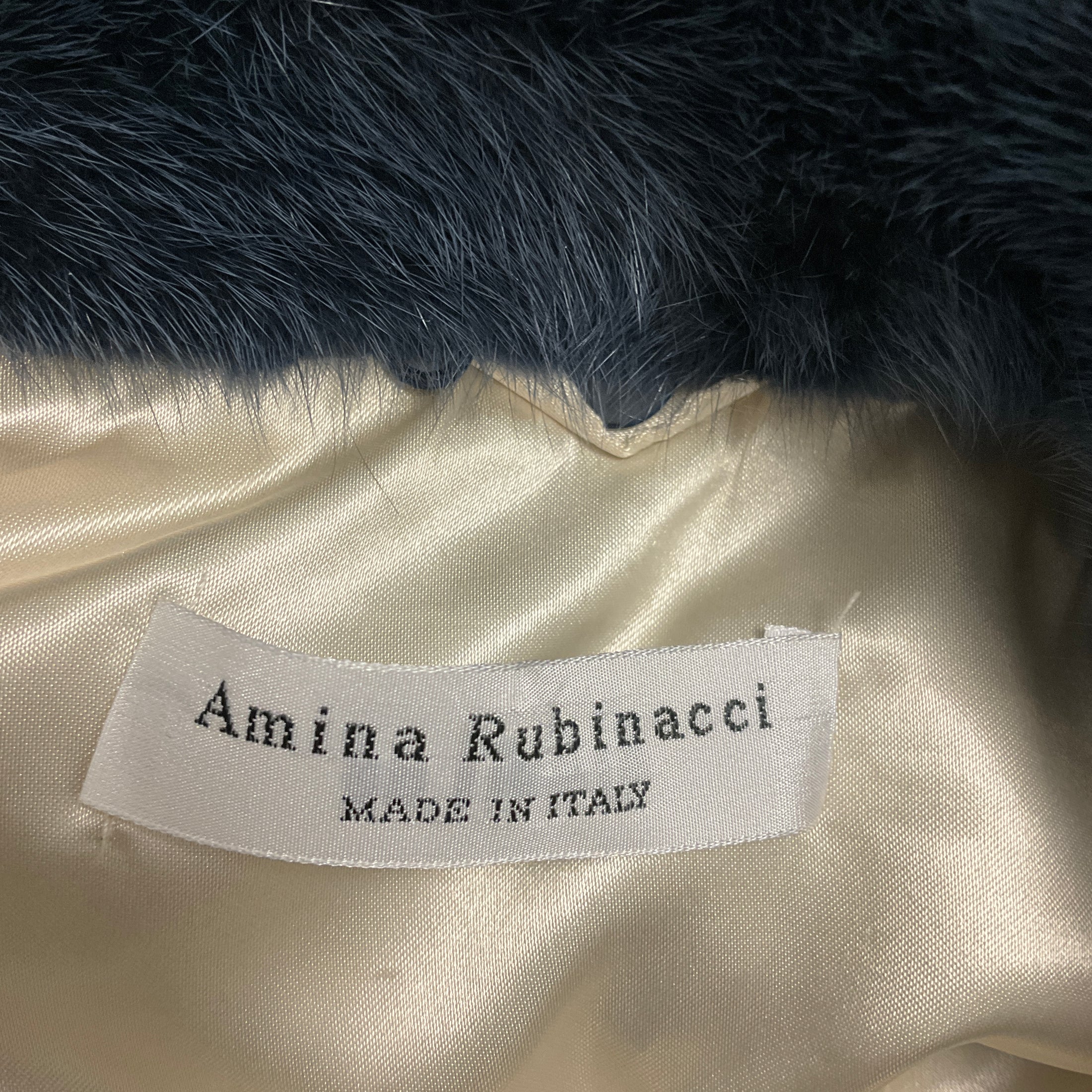 Amina Rubinacci Blue / White Wool and Alpaca Tweed Coat with Mink Fur Collar