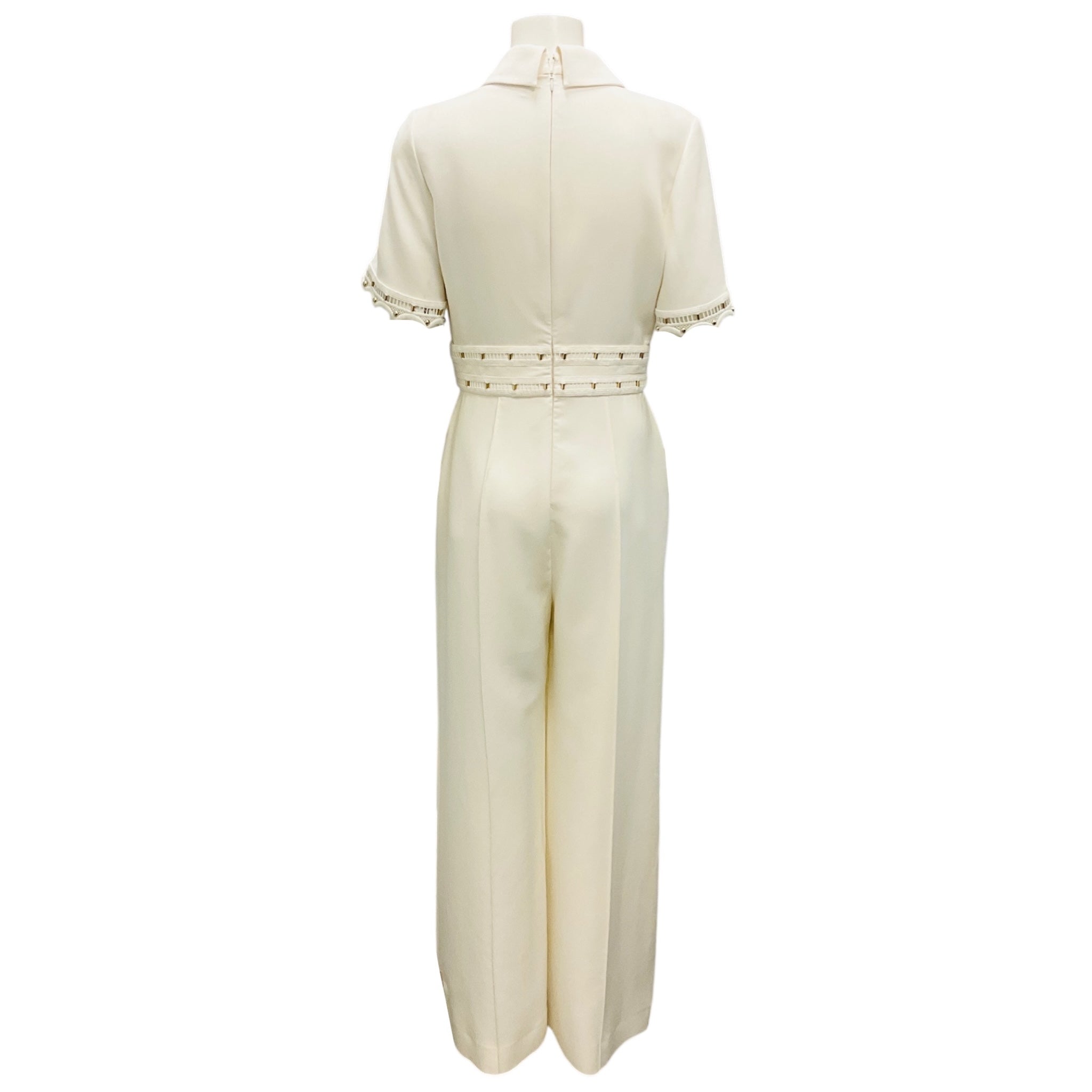Elie Saab Ivory / Gold Hardware Short Sleeved Crepe Jumpsuit