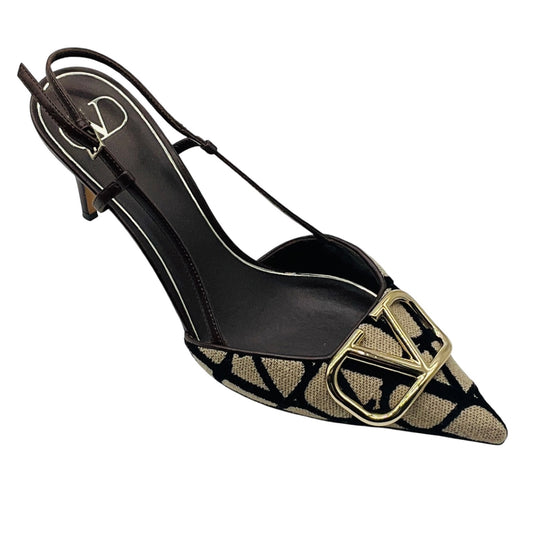 Valentino Beige / Black / Brown Tricolor VLogo Iconographe Slingback Pumps