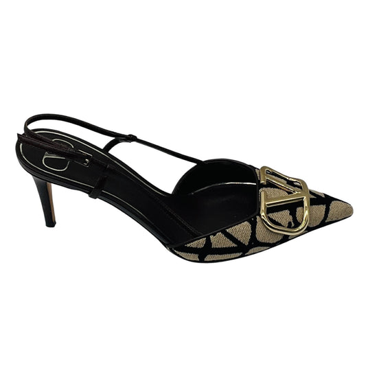 Valentino Beige / Black / Brown Tricolor VLogo Iconographe Slingback Pumps