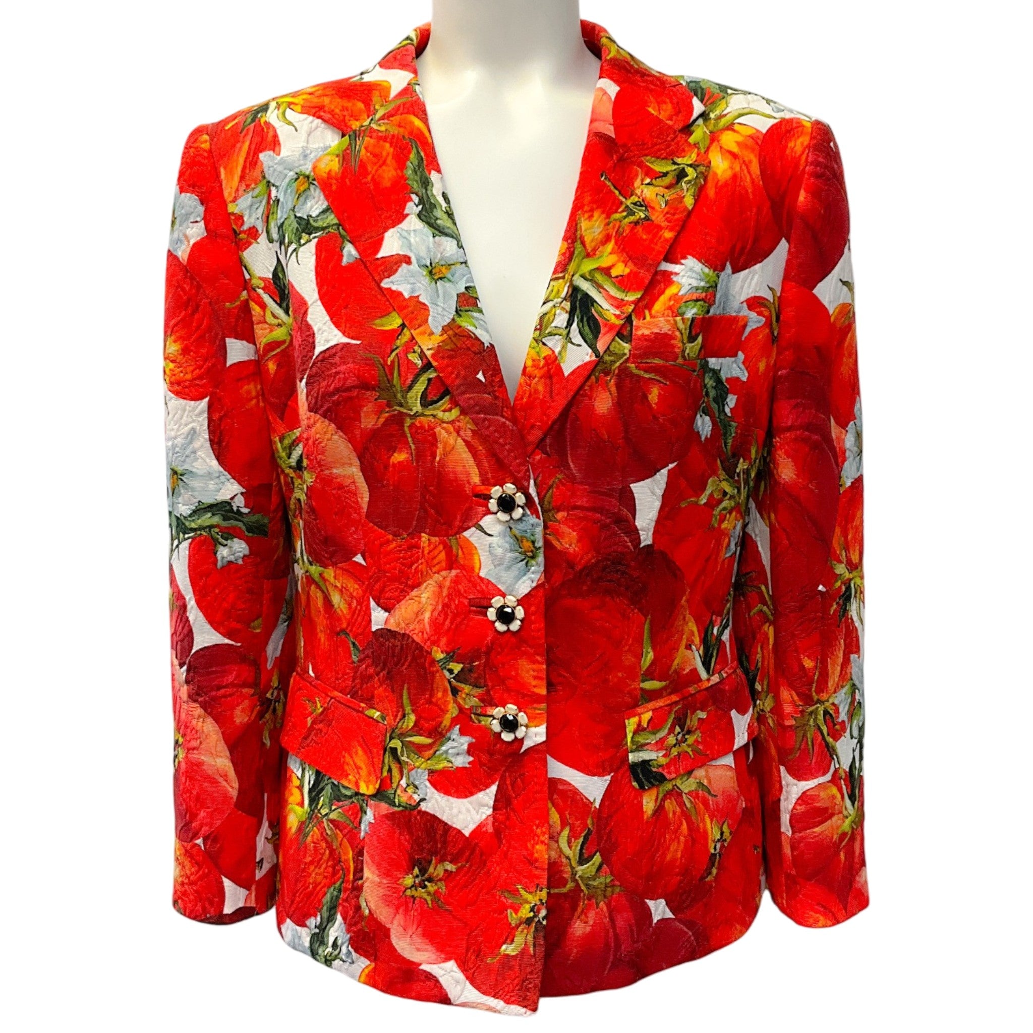 Dolce & Gabbana Red / White Jacquard Tomato Print Blazer
