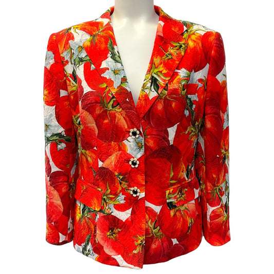 Dolce & Gabbana Red / White Jacquard Tomato Print Blazer
