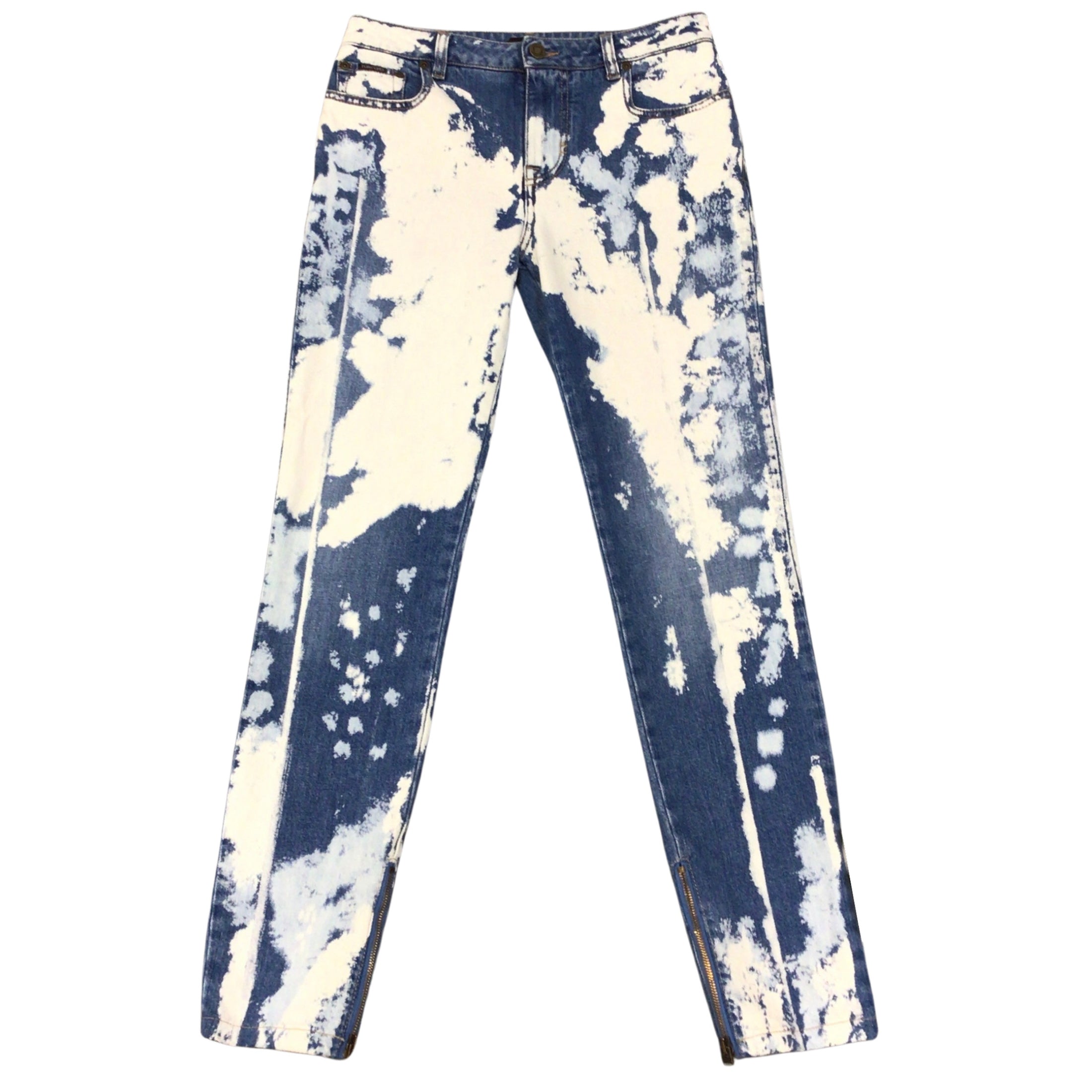 Tom Ford Blue / White Bleached Stretch Denim Zipper Detail Skinny Jeans