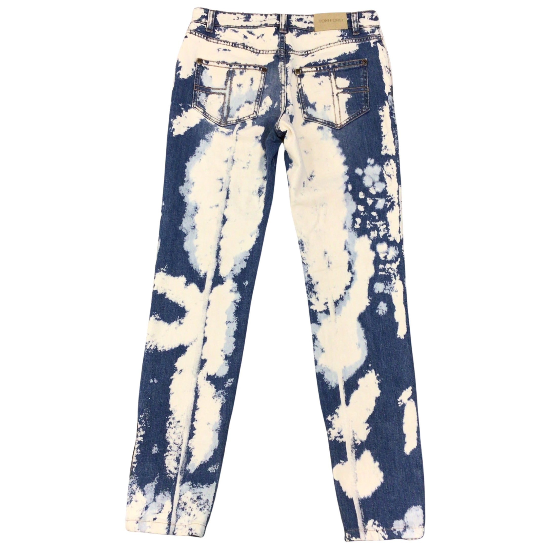 Tom Ford Blue / White Bleached Stretch Denim Zipper Detail Skinny Jeans