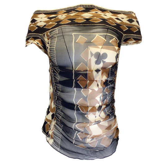 Jean Paul Gaultier Maille Femme Brown / Ivory / Black Vintage Silk Chiffon and Cotton Knit Top