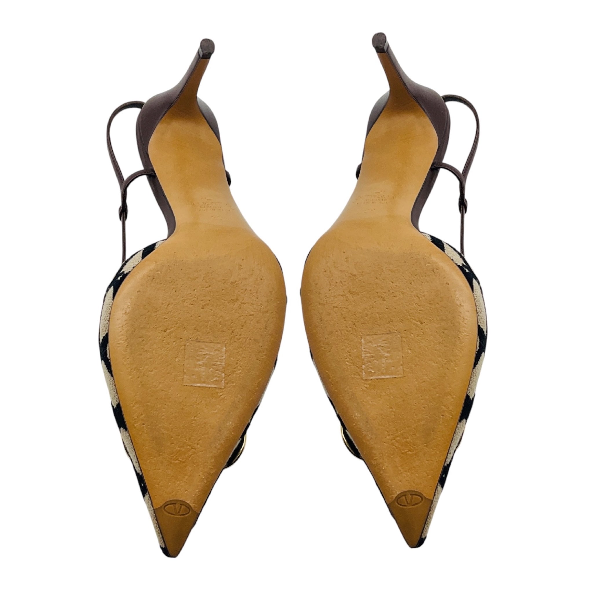 Valentino Beige / Black / Brown Tricolor VLogo Iconographe Slingback Pumps
