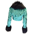 Load image into Gallery viewer, Alessandra Rich Turquoise / Black Faux Fur Trimmed Cropped Velvet Jacket
